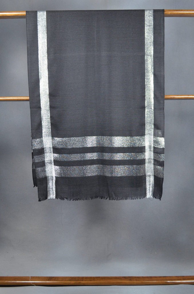 Black Zari Border Merino Scarf