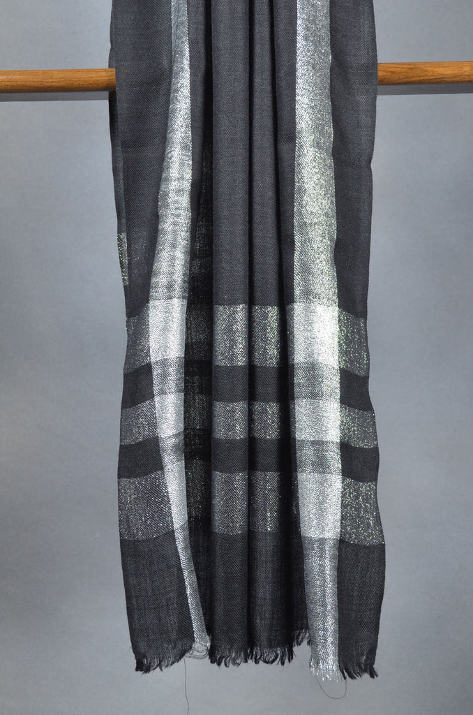 Black Zari Border Merino Scarf
