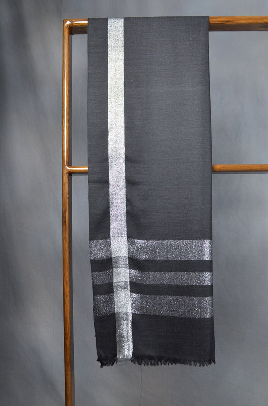 Black Zari Border Merino Scarf