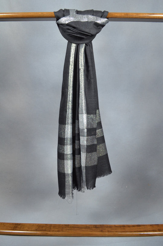 Black Zari Border Merino Scarf