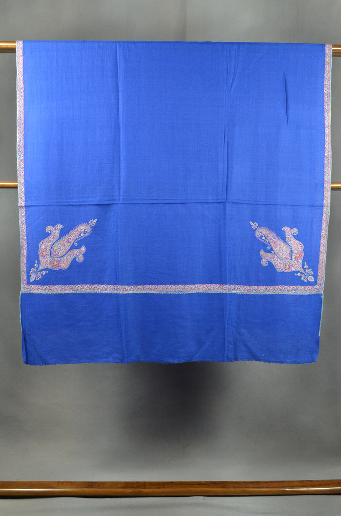 Royal Blue Base Multicolor Cone Motif Embroidery Cashmere Pashmina Shawl