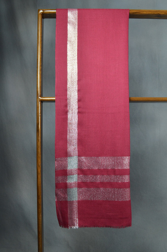 Maroon Zari Border Merino Scarf