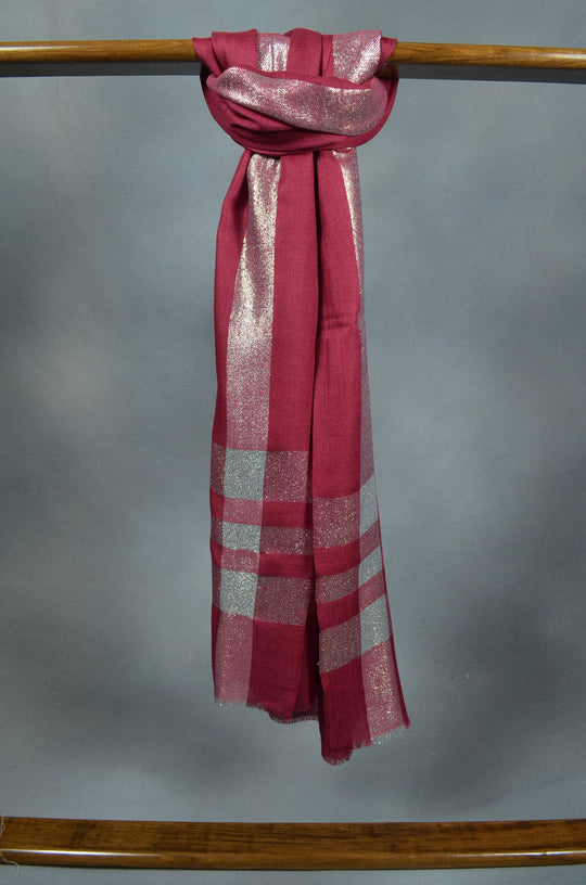 Maroon Zari Border Merino Scarf