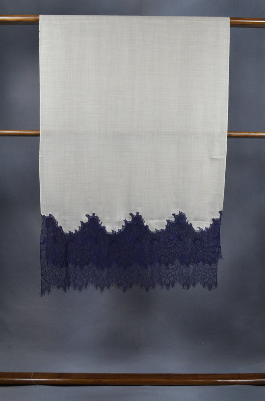 Ivory Base with Korean Blue lace Merino & Silk Scarf