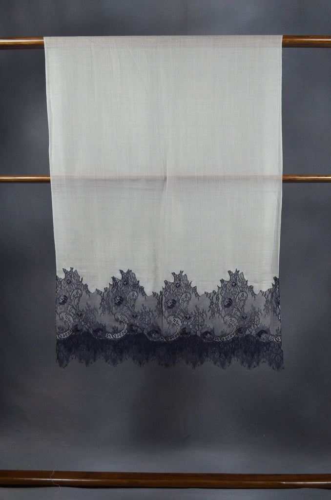 Ivory Base with Korean Black lace Merino & Silk Scarf