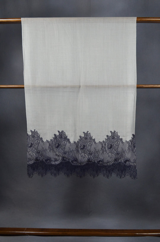Ivory Base with Korean Black lace Merino & Silk Scarf
