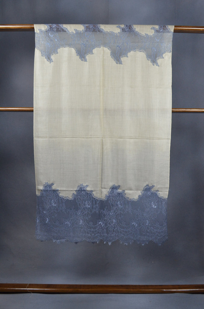 Cream Base with Korean Blue lace Merino & Silk Scarf