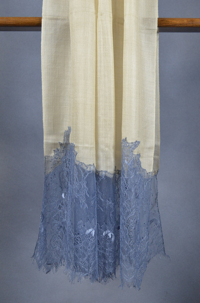 Cream Base with Korean Blue lace Merino & Silk Scarf