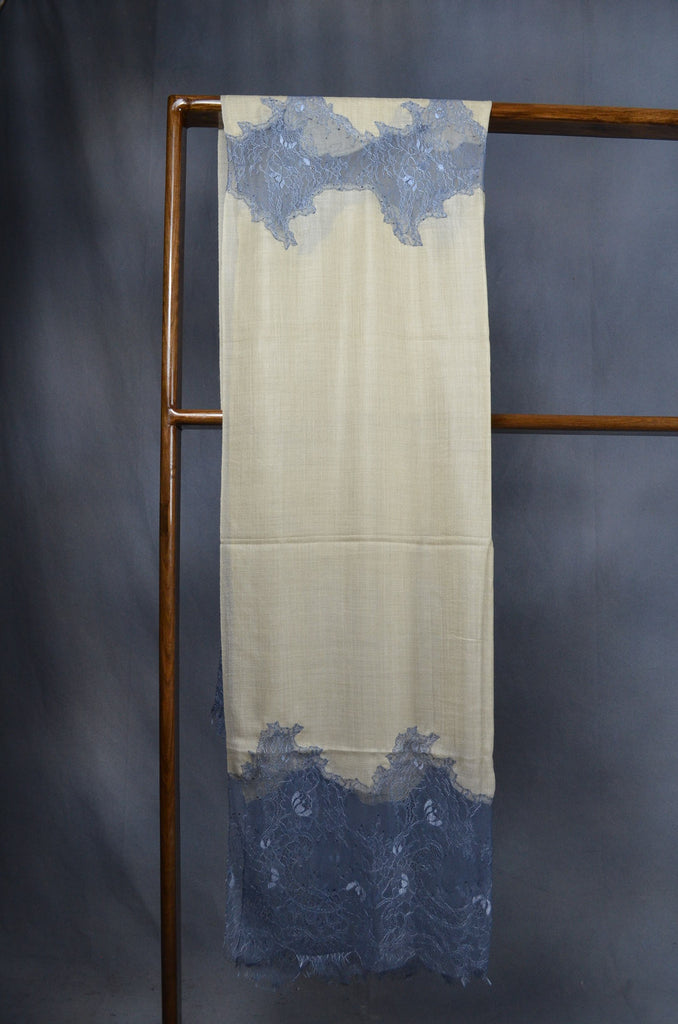 Cream Base with Korean Blue lace Merino & Silk Scarf