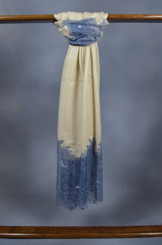 Cream Base with Korean Blue lace Merino & Silk Scarf