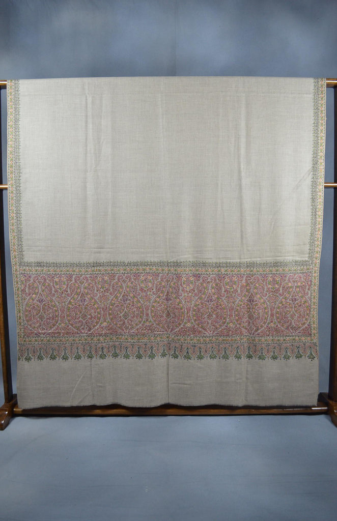 3 Yard Pashmina Big Border Embroidery Shawl in Natural Base