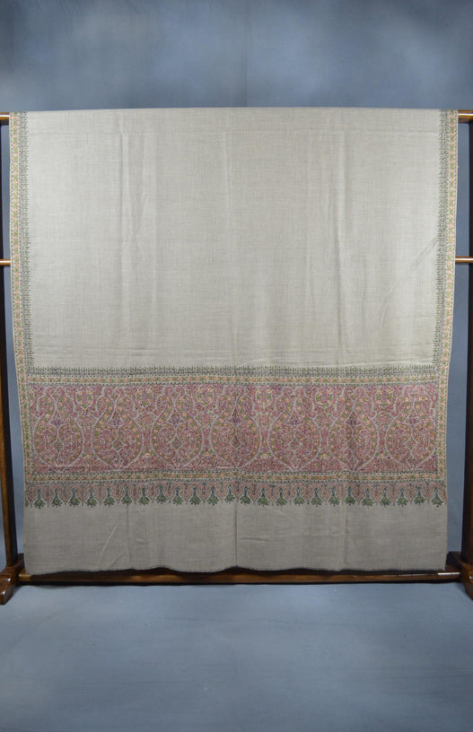 3 Yard Pashmina Big Border Embroidery Shawl in Natural Base