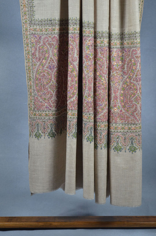3 Yard Pashmina Big Border Embroidery Shawl in Natural Base