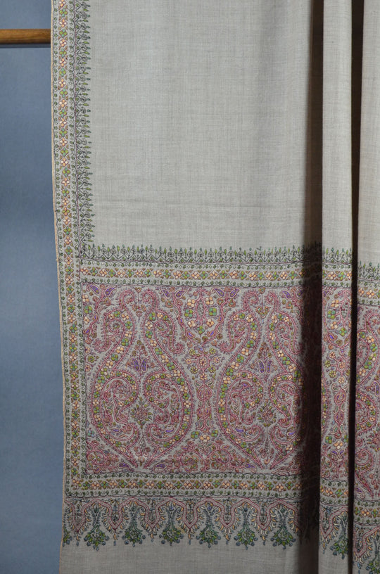 3 Yard Pashmina Big Border Embroidery Shawl in Natural Base
