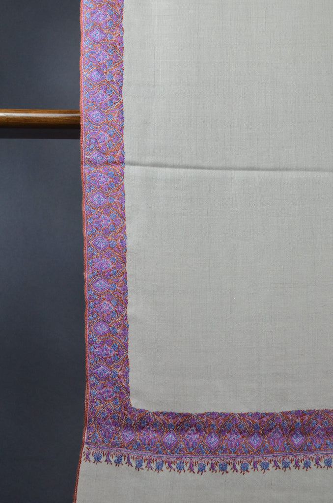 Ivory Base Big Border Embroidery Cashmere Pashmina Shawl