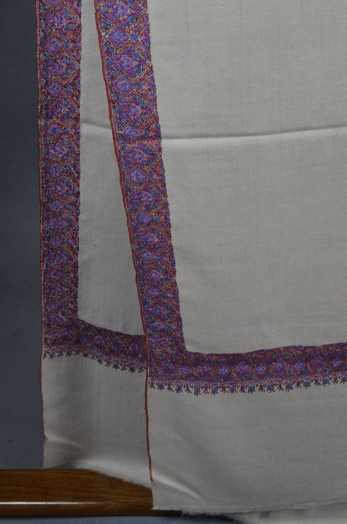 Ivory Base Big Border Embroidery Cashmere Pashmina Shawl