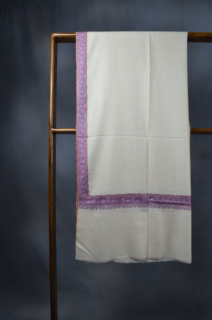 Ivory Base Big Border Embroidery Cashmere Pashmina Shawl