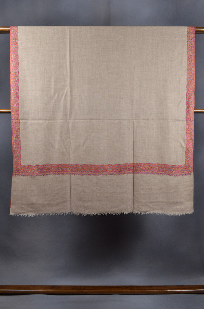 Beige Base Big Border Embroidery Cashmere Pashmina Shawl