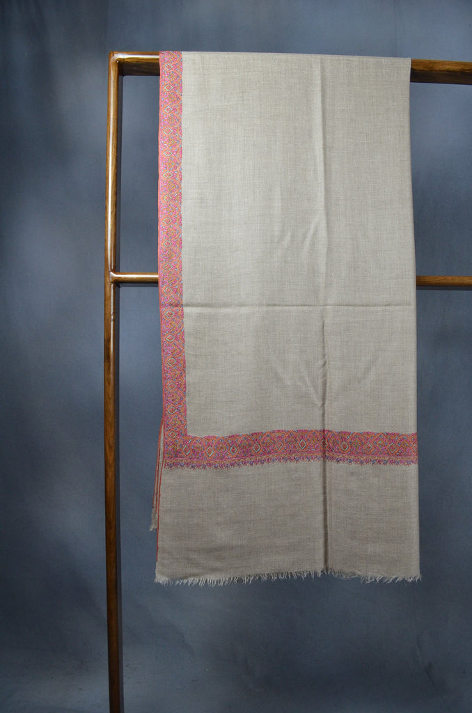 Beige Base Big Border Embroidery Cashmere Pashmina Shawl