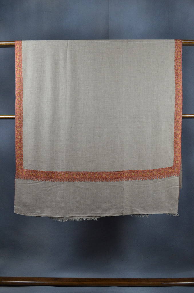 Natural Base Big Border Embroidery Cashmere Pashmina Shawl