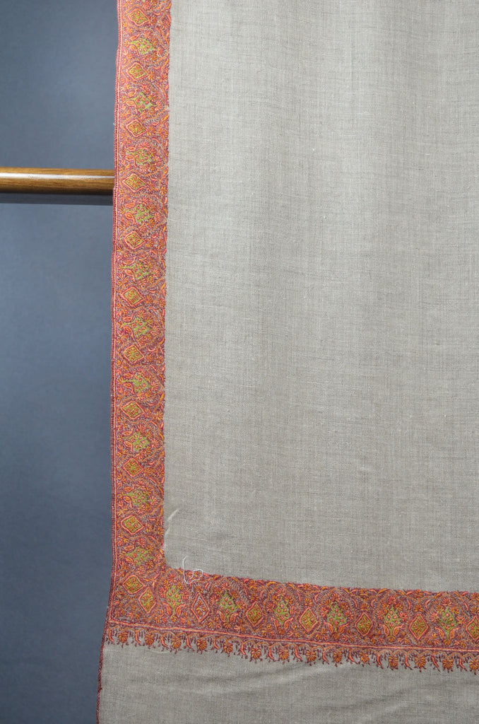 Natural Base Big Border Embroidery Cashmere Pashmina Shawl