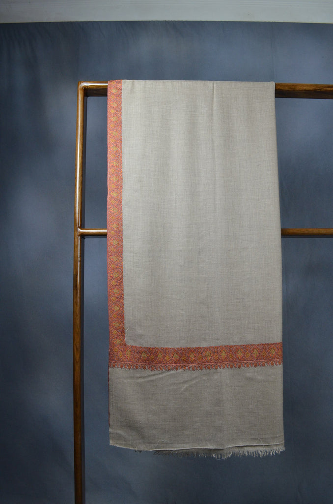 Natural Base Big Border Embroidery Cashmere Pashmina Shawl