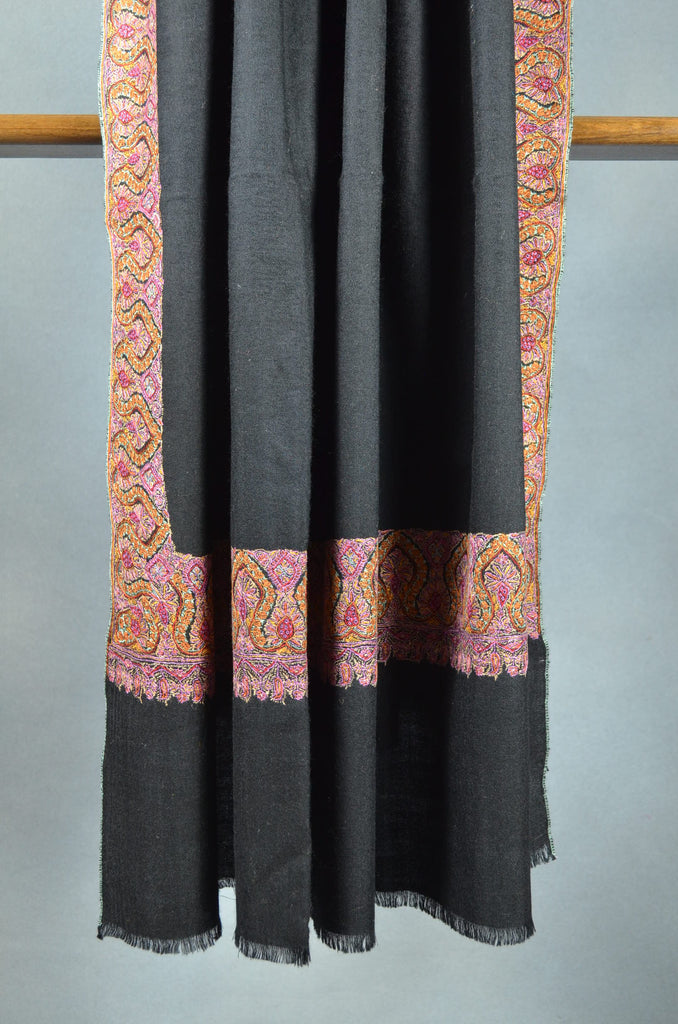 Black Base Big Red Border Embroidery Cashmere Pashmina Shawl