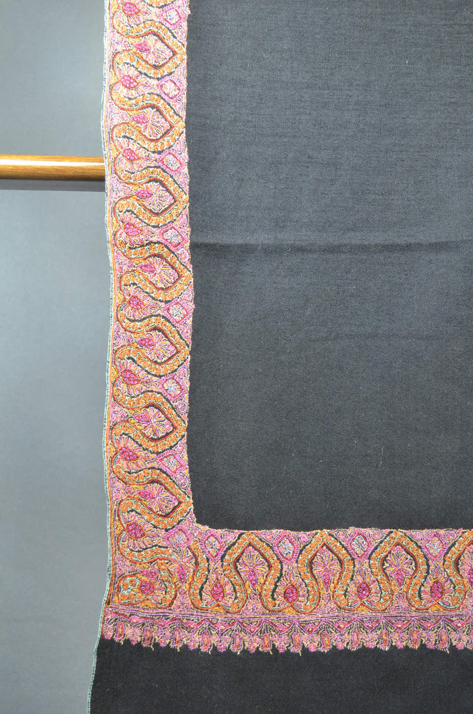 Black Base Big Red Border Embroidery Cashmere Pashmina Shawl
