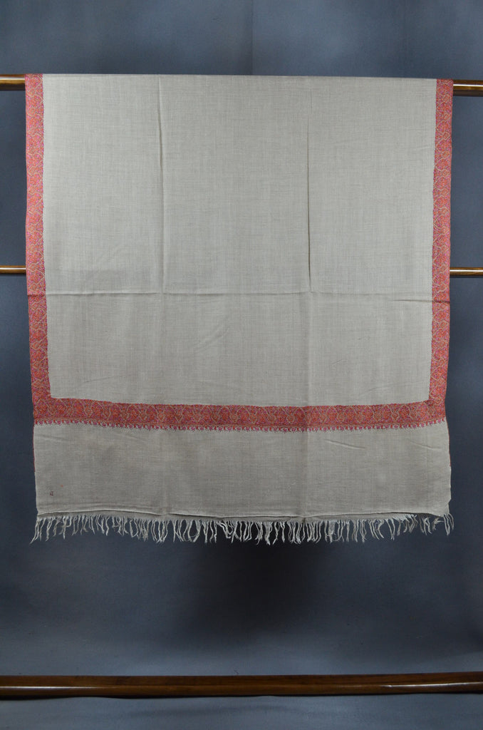 Natural White Base Big Border Embroidery Cashmere Pashmina Shawl