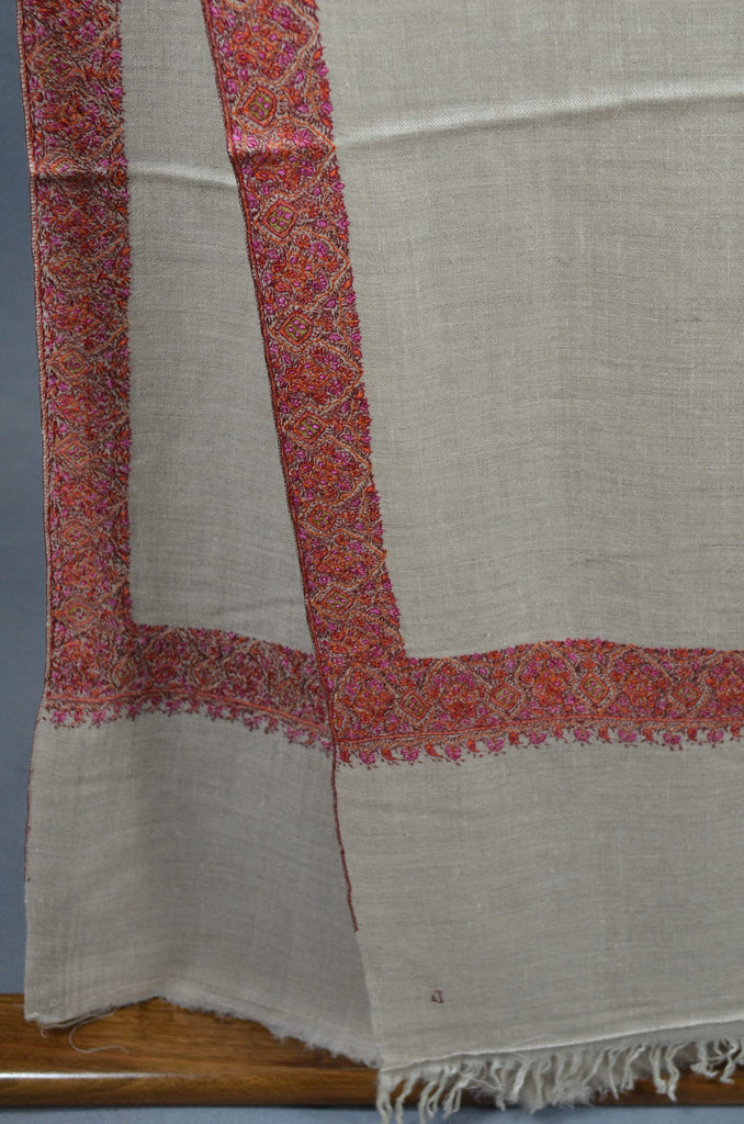Natural White Base Big Border Embroidery Cashmere Pashmina Shawl