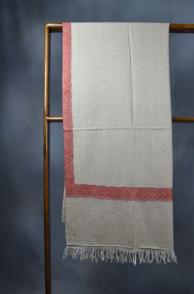 Natural White Base Big Border Embroidery Cashmere Pashmina Shawl