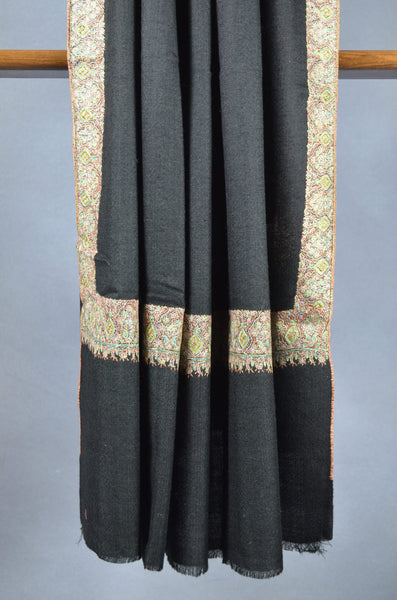 Black Base Big Multicolor Border Embroidery Cashmere Pashmina Shawl