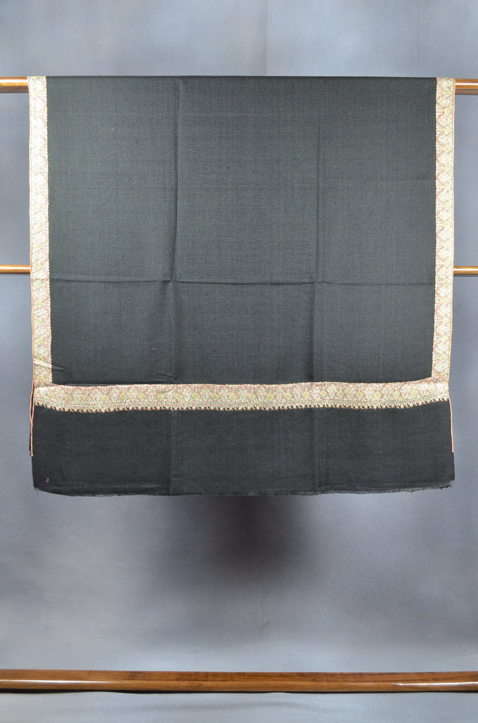 Black Base Big Multicolor Border Embroidery Cashmere Pashmina Shawl