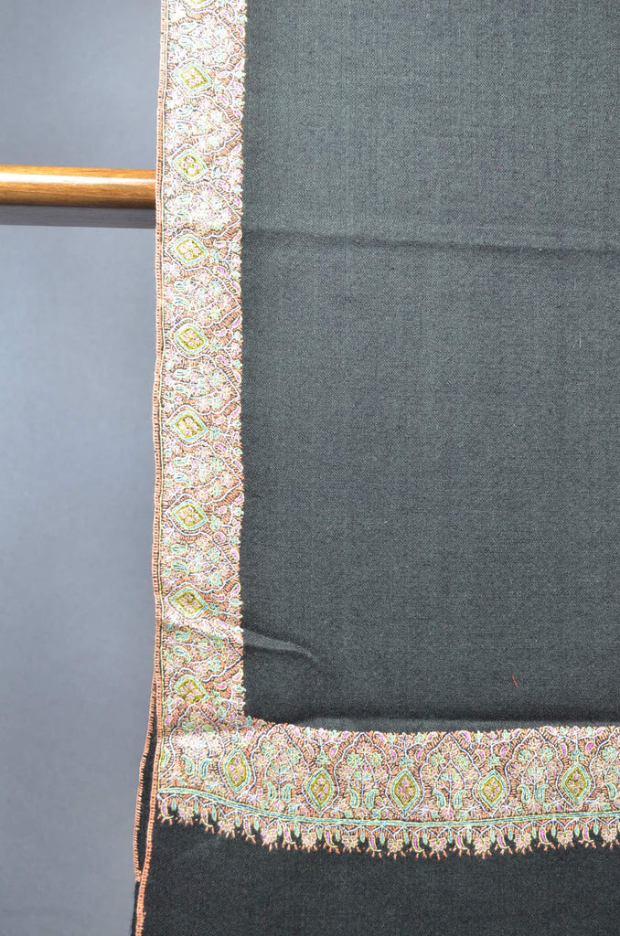 Black Base Big Multicolor Border Embroidery Cashmere Pashmina Shawl