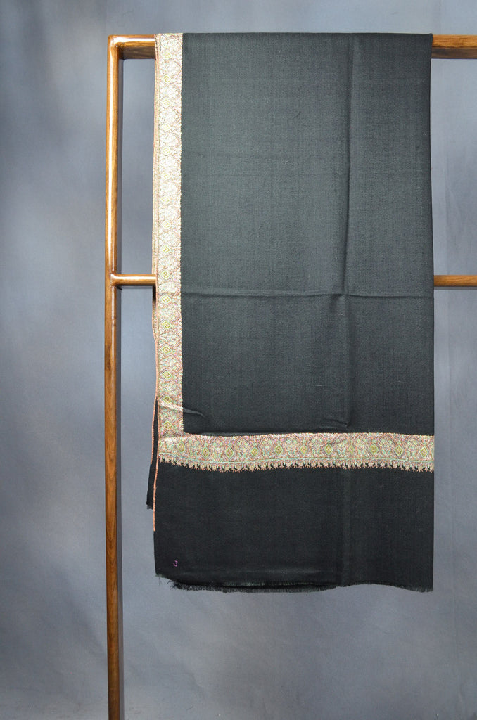 Black Base Big Multicolor Border Embroidery Cashmere Pashmina Shawl