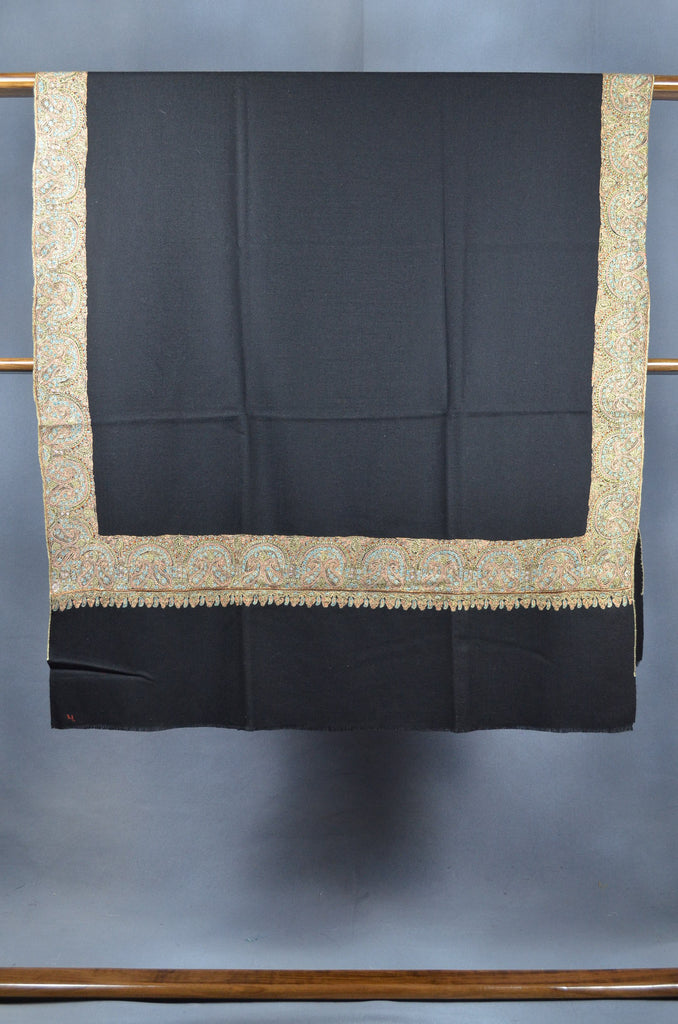 Black Base Big Red Blue Border Embroidery Cashmere Pashmina Shawl