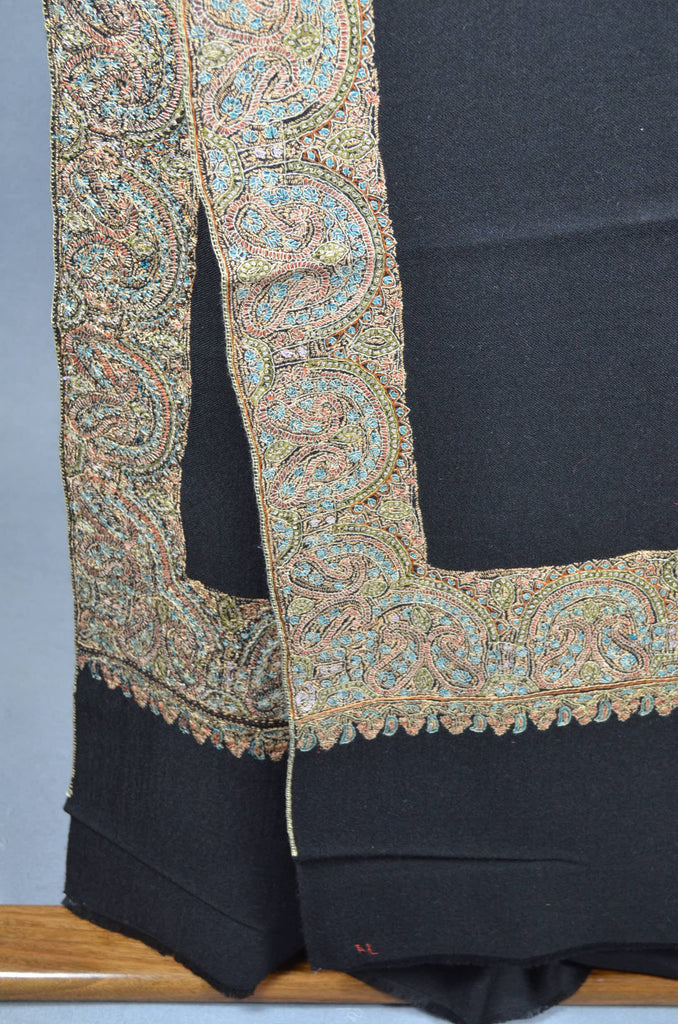 Black Base Big Red Blue Border Embroidery Cashmere Pashmina Shawl