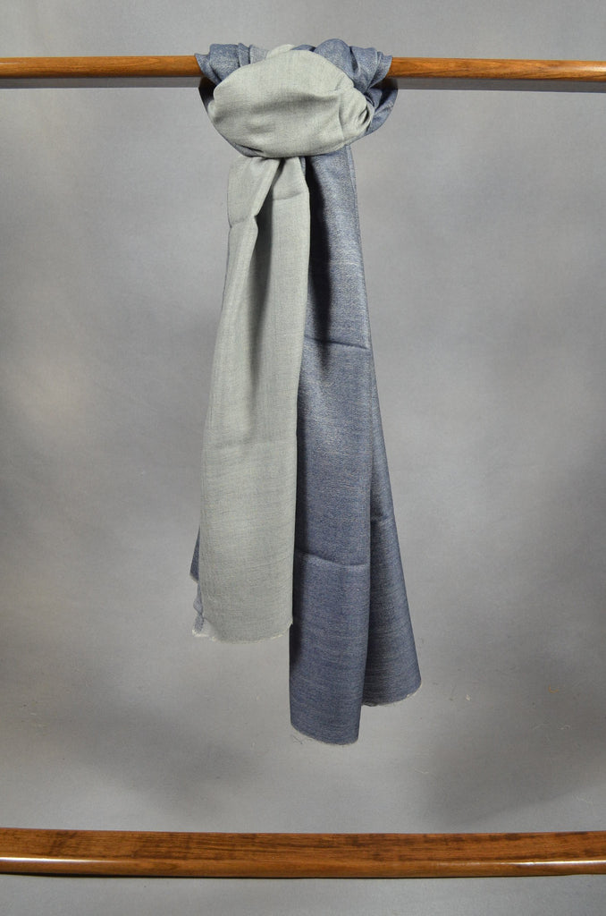 Grey & Light Green Reversible Merino & Silk Scarf