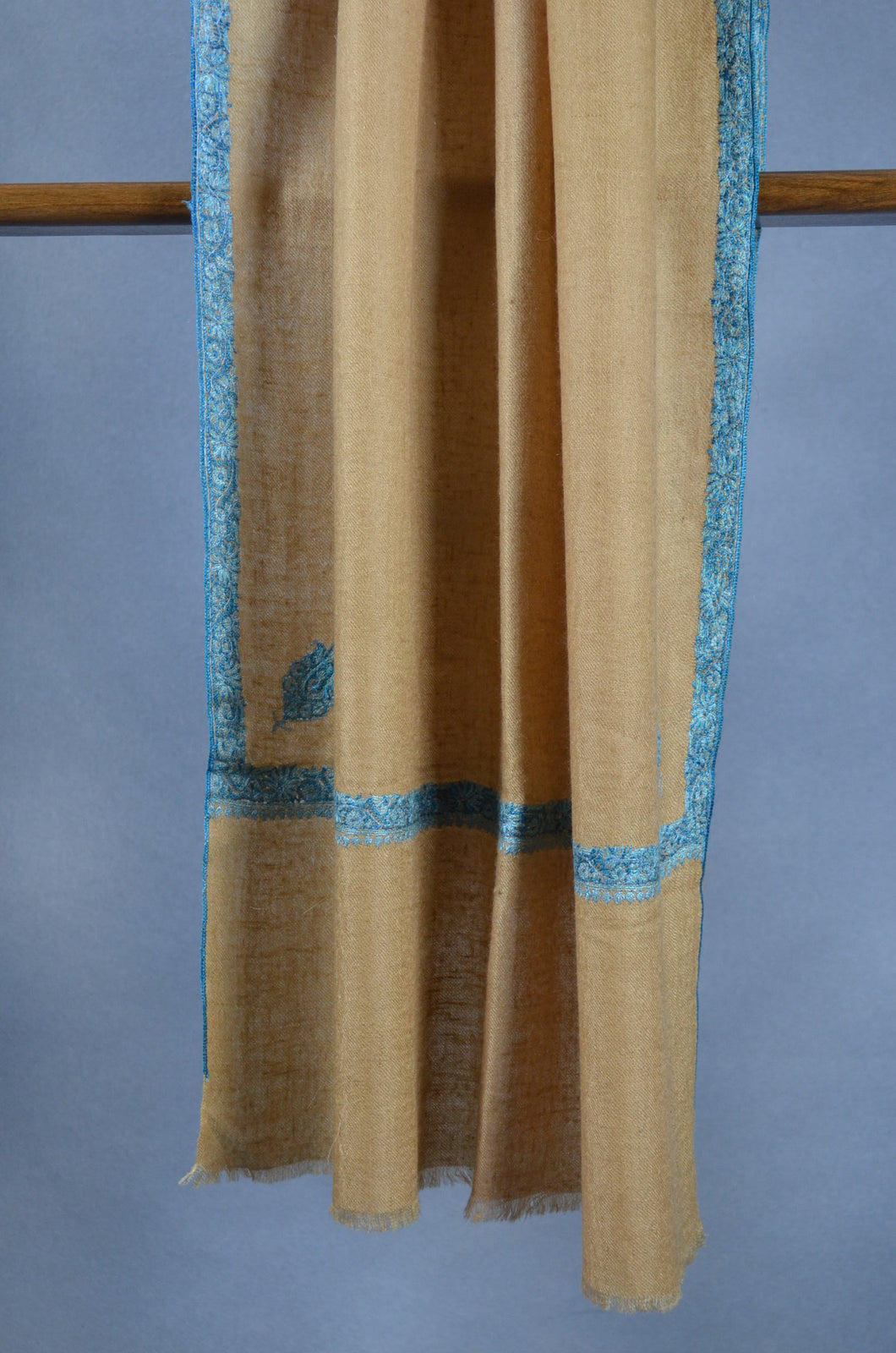 Beige Base Border Embroidery Cashmere Pashmina Scarf