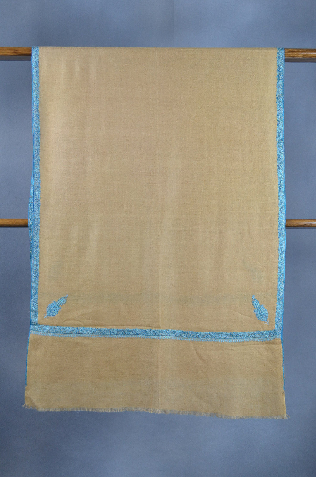Beige Base Border Embroidery Cashmere Pashmina Scarf