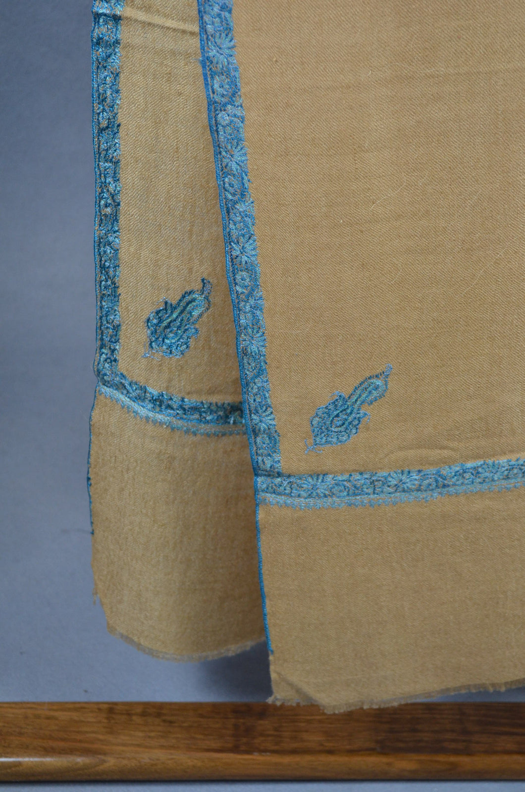 Beige Base Border Embroidery Cashmere Pashmina Scarf