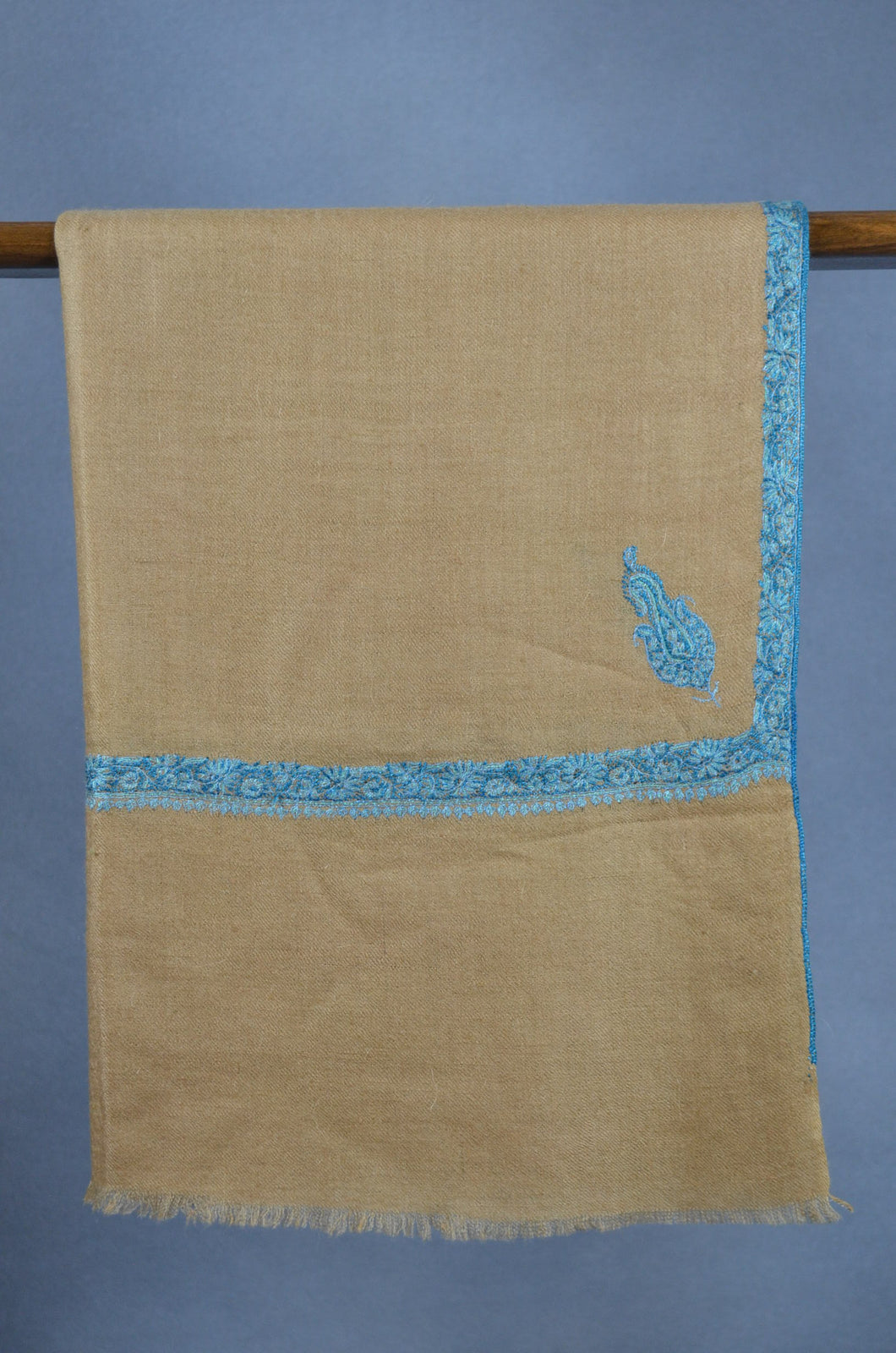 Beige Base Border Embroidery Cashmere Pashmina Scarf