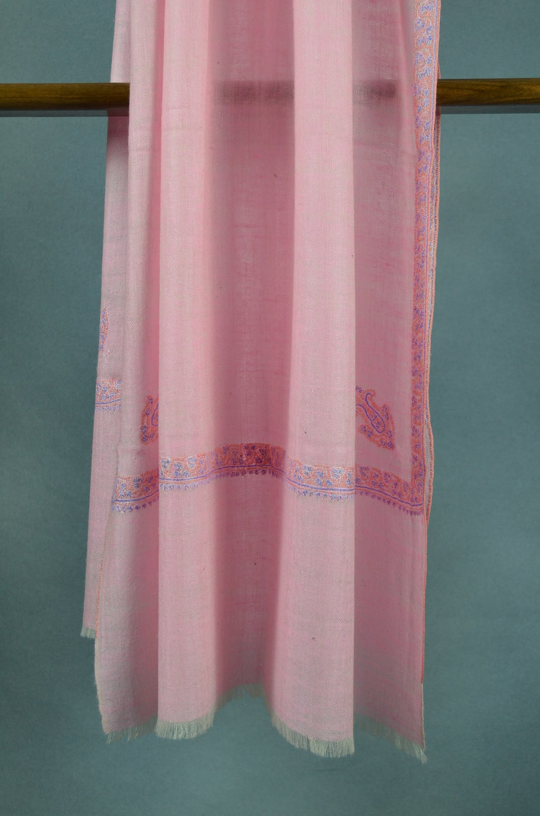 Baby Pink Base Border Embroidery Cashmere Pashmina Scarf