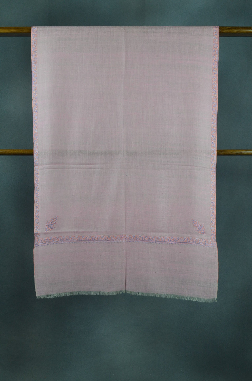 Baby Pink Base Border Embroidery Cashmere Pashmina Scarf