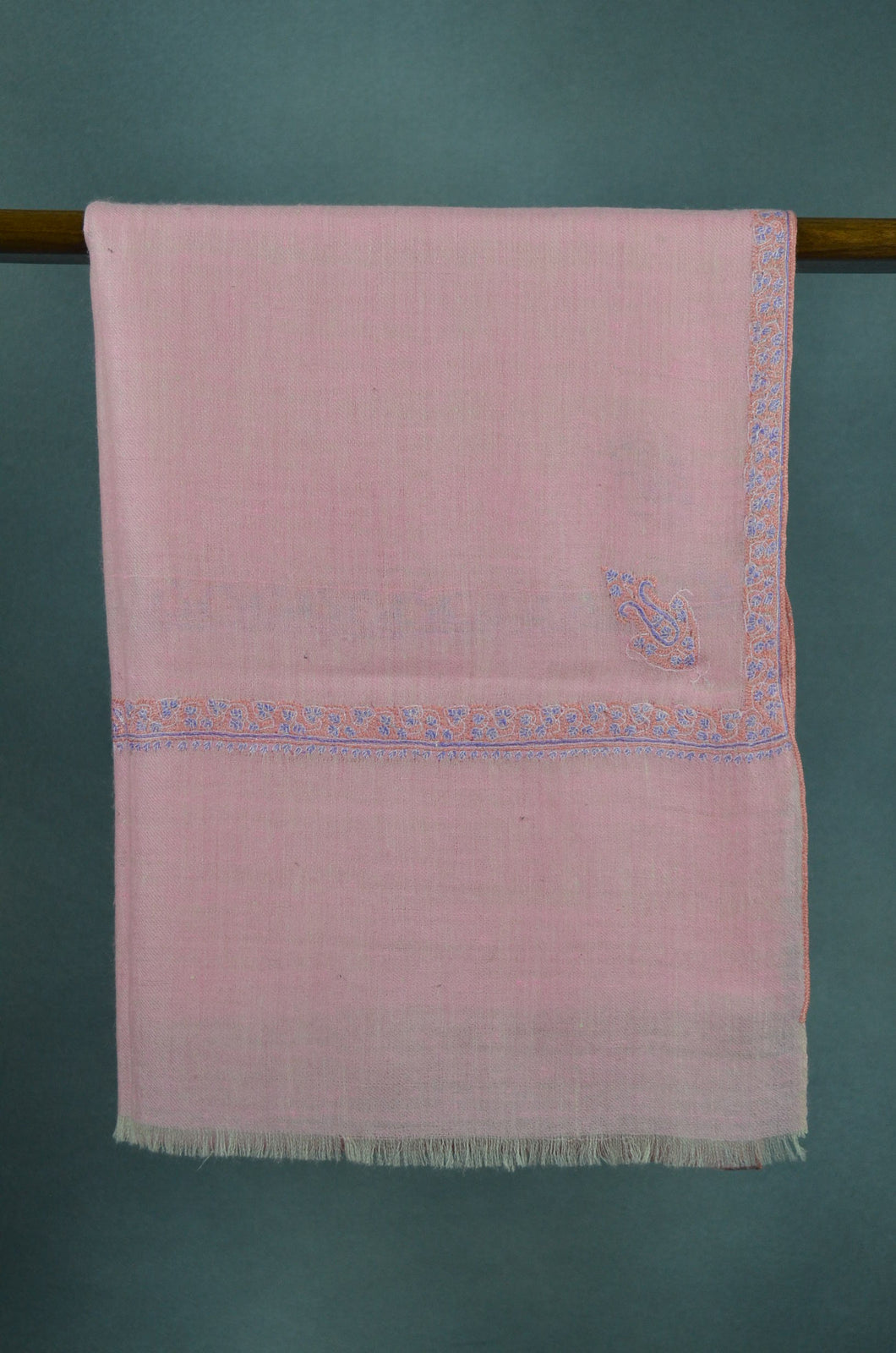 Baby Pink Base Border Embroidery Cashmere Pashmina Scarf