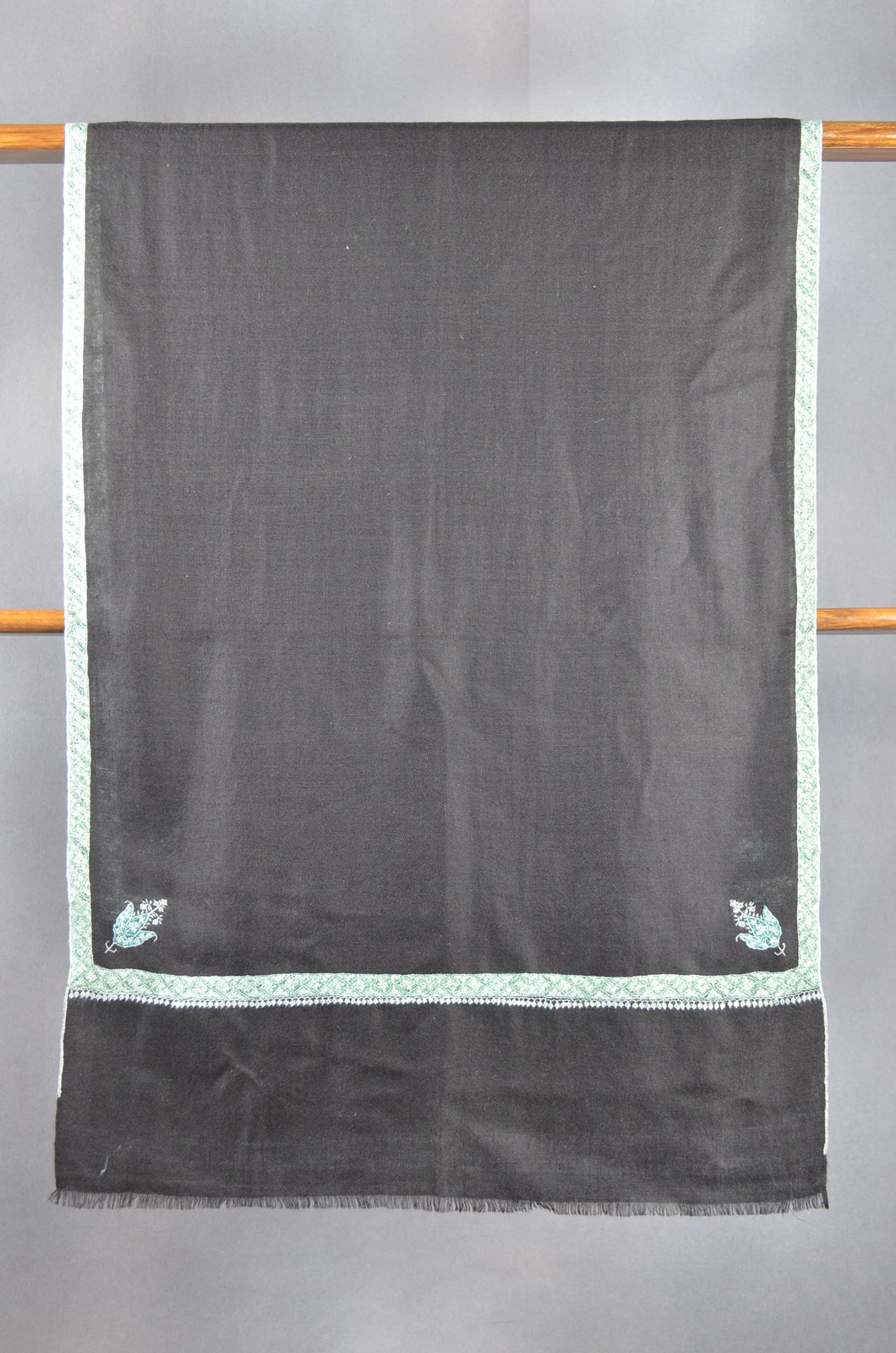 Black Base Green Border Embroidery Cashmere Pashmina Scarf