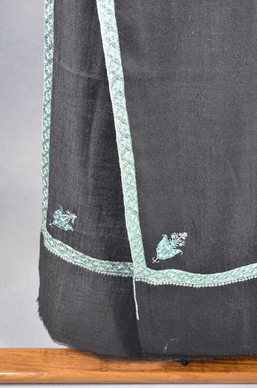 Black Base Green Border Embroidery Cashmere Pashmina Scarf