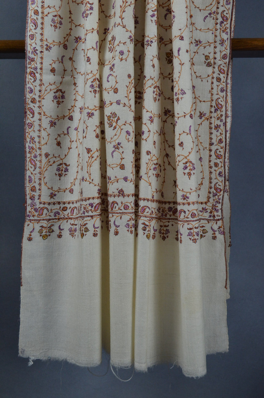 Ivory Base Jali multicolor Embroidery Cashmere Pashmina Shawl