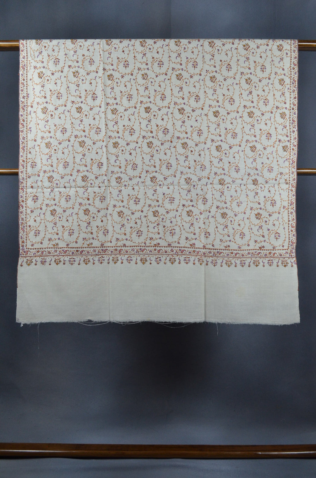 Ivory Base Jali multicolor Embroidery Cashmere Pashmina Shawl