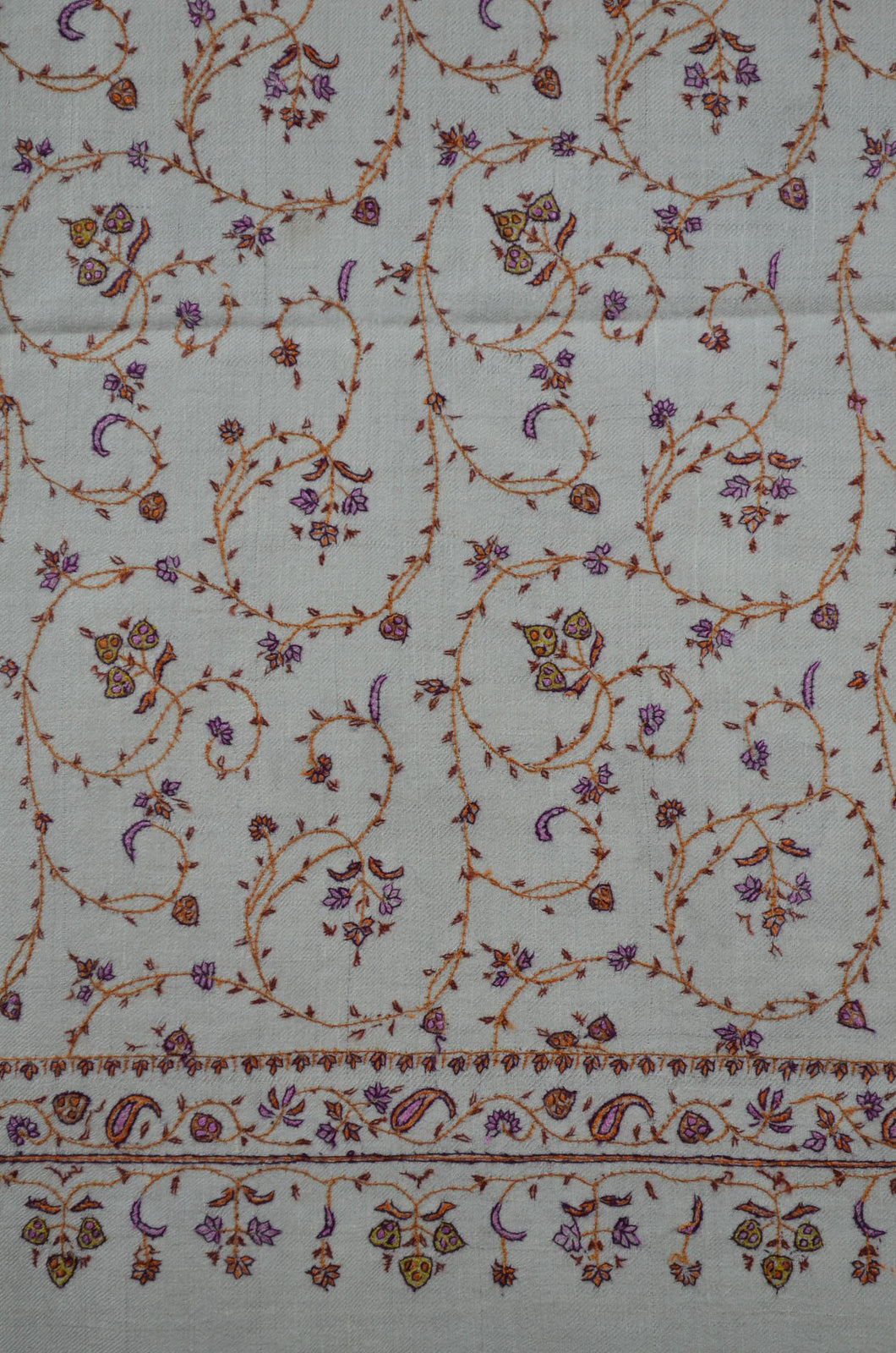 Ivory Base Jali multicolor Embroidery Cashmere Pashmina Shawl